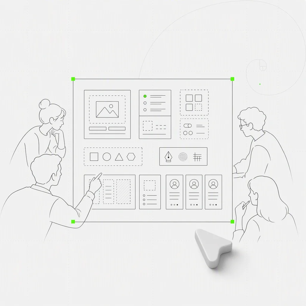 Une carte de système de design modulaire, une tuile de plugin et une carte de skill viennent s'ancrer dans un espace de travail d'équipe partagé ; la boîte à outils regroupée est contenue dans un cadre de sélection vert précis sur un fond éditorial presque blanc