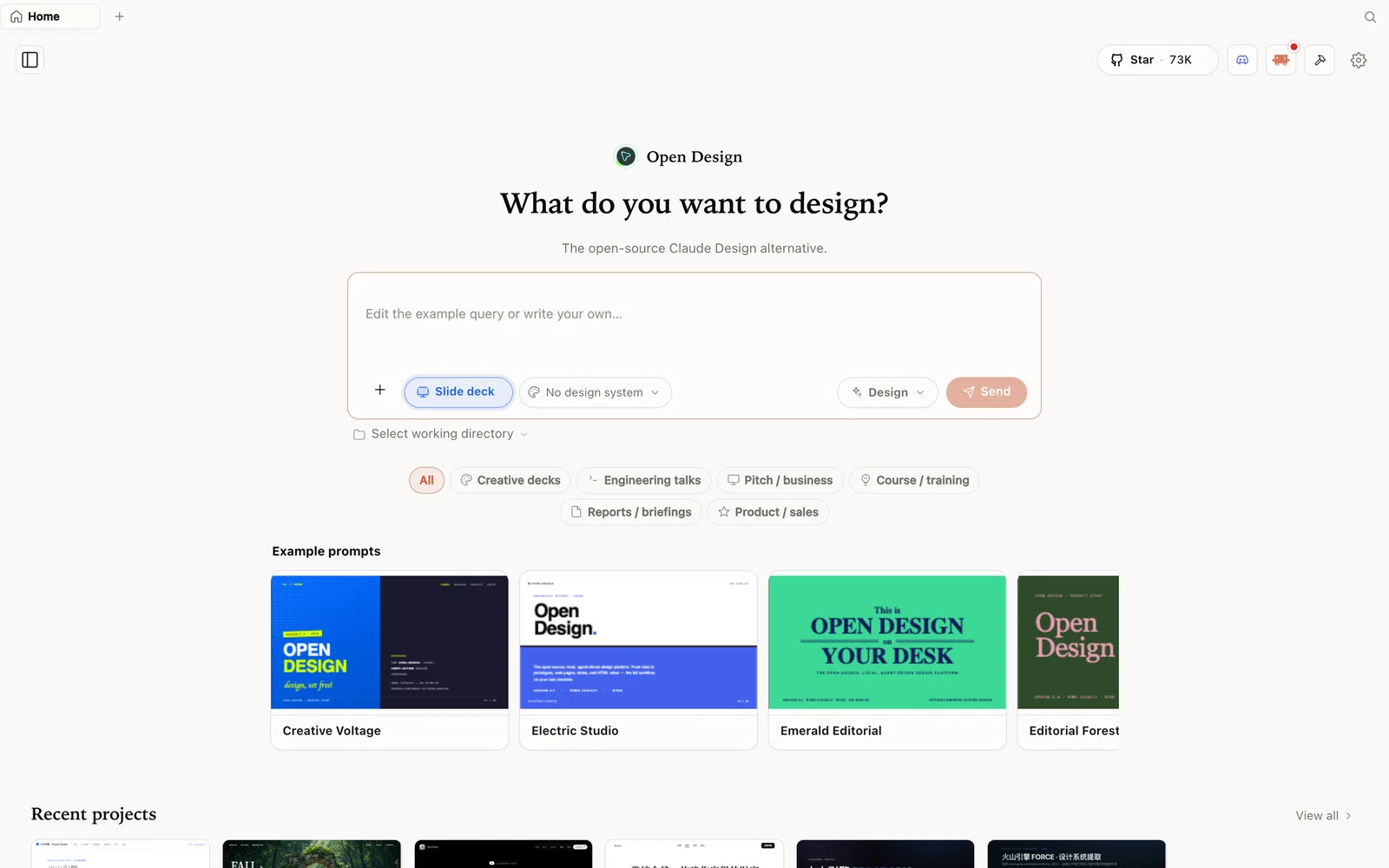 Der Folien-Modus in OpenDesign mit Beispiel-Decks.